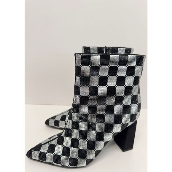 Wild Pair Boots Size 6 Checkered Pointed Toe Rhinestones High Heel Booties NEW - Picture 4 of 9